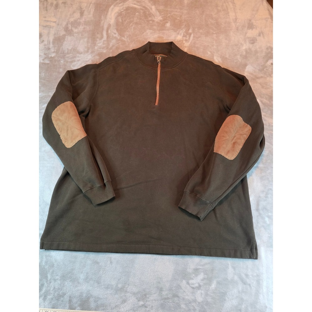 Woolrich Quarter Zip Pullover Mens XXL Brown Suede Elbow Patches Sweatshirt
